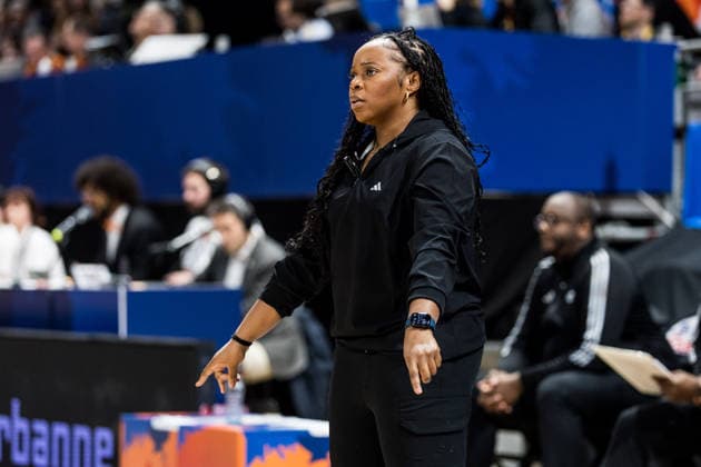 LYON-VILLEURBANNE, FRANCE - MARCH 14: Rena Wakama (Head Coach Nigeria) gestures during the FIBA Women™s World Cup Qualifying Tournament match between Nigeria (NGR) vs. Philippines (PHI) at Astroballe on matchday 3 of the FIBA Women™s World Cup Qualifying Tournament on March 14, 2026 in Lyon-Villeurbanne, France. France Copyright: xSteffiexWunderlx