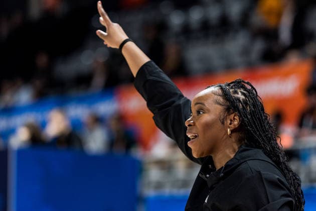 LYON-VILLEURBANNE, FRANCE - MARCH 14: Rena Wakama (Head Coach Nigeria) gestures during the FIBA Women™s World Cup Qualifying Tournament match between Nigeria (NGR) vs. Philippines (PHI) at Astroballe on matchday 3 of the FIBA Women™s World Cup Qualifying Tournament on March 14, 2026 in Lyon-Villeurbanne, France. France Copyright: xSteffiexWunderlx