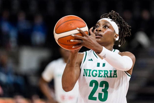LYON-VILLEURBANNE, FRANCE - MARCH 14: Ezinne Kalu (Nigeria, 23) on the freethrow line during the FIBA Women™s World Cup Qualifying Tournament match between Nigeria (NGR) vs. Philippines (PHI) at Astroballe on matchday 3 of the FIBA Women™s World Cup Qualifying Tournament on March 14, 2026 in Lyon-Villeurbanne, France. France Copyright: xSteffiexWunderlx
