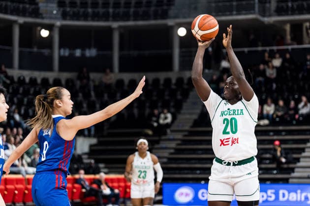 LYON-VILLEURBANNE, FRANCE - MARCH 14: Murjanatu Musa (Nigeria, 20) shoots the ball during the FIBA Women™s World Cup Qualifying Tournament match between Nigeria (NGR) vs. Philippines (PHI) at Astroballe on matchday 3 of the FIBA Women™s World Cup Qualifying Tournament on March 14, 2026 in Lyon-Villeurbanne, France. France Copyright: xSteffiexWunderlx