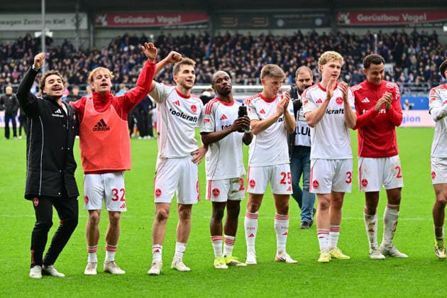 14.03.2026, Fußball, Herren, 2.BL (Bundesliga), Saison 2025 2026, Holstein Kiel - 1. FC Nürnberg, 26. Spieltag Siegesjubel bei Nürnberg Kiel, Holstein-Stadion Holstein-Stadion Schleswig-Holstein Deutschland