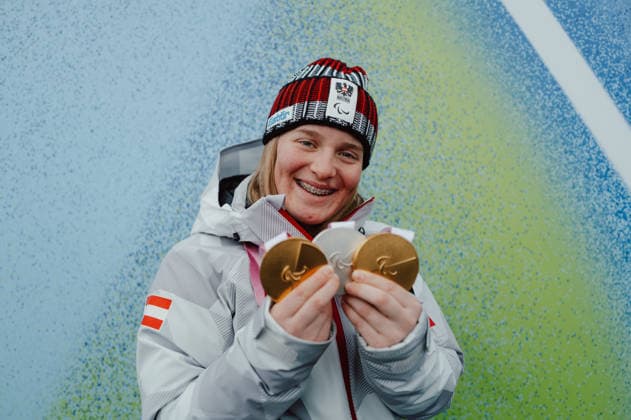 PARALYMPICS - Winter Paralympics Milano Cortina 2026 CORTINA D AMPEZZO,ITALY,14.MAR.26 - PARALYMPICS, ALPINE SKIING - Paralympic Winter games, Winterspiele,Spiele, Summer games Milano Cortina 2026, slalom, women. Image shows Lilly Sammer (AUT). Keywords: medal  GEPAxpictures xAlexanderxSolc