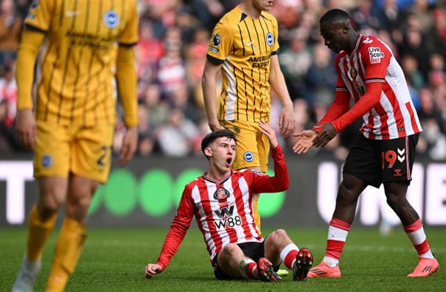 Chris Rigg of Sunderland looks dejected after his overhead kick is saved Sunderland v Brighton and Hove Albion, Premier League, Football, Stadium of Light, Sunderland, UK - 14 Mar 2026Sunderland Stadium of Light United Kingdom EDITORIAL USE ONLY No use with unauthorised audio, video, data, fixture lists, club league logos or live services. Online in-match use limited to 120 images, no video emulation. No use in betting, games or single club league player publications. Copyright: xGreigxCowie Shutterstockx 16757170ar