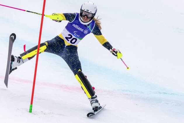 Para Alpine Skiing - Milano Cortina 2026 Winter Paralympic Games Day 8 Ebba Aarsjoe of Sweden exits the slalom while leading after the first heat at the Women s Para Alpine Skiing Slalom in Cortina d Ampezzo, Italy, on March 14, 2026. The Russian Federation wins another gold medal during the eighth day of the Milano Cortina 2026 Winter Paralympic Games. The event takes place at the Tofane Alpine Skiing Centre. Cortina d Ampezzo Italy  Copyright: xMauroxUjettox originalFilename:ujetto-paraalpi260314_npcKq.jpg