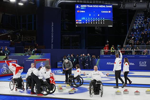 CORTINA, ITALY 20260314 Canada wins gold after defeating China in the mixed curling final at the Paralympics at the Cortina Curling Olympic Stadium. *** The image is included in the SPORTS PACKAGE. For others PAYMENT IMAGE *** CORTINA ITALY x9200x *** CORTINA, ITALY 20260314 Canada wins gold after defeating China in the mixed curling final at the Paralympics at the Cortina Curling Olympic Stadium The image is included in the SPORTS PACKAGE For others PAYMENT IMAGE CORTINA ITALY x9200x  Copyright: xBjörnxLarssonxRosvall TTx PARALYMPICS 2026 CURLING FINAL