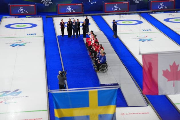 CORTINA, ITALY 20260314 Medal ceremony for mixed curling in the Paralympics at the Cortina Curling Olympic Stadium. Canada took gold, China took silver and Sweden took bronze. *** The image is included in the SPORTS PACKAGE. For others PAYMENT IMAGE *** CORTINA ITALY x10500x *** CORTINA, ITALY 20260314 Medal ceremony for mixed curling in the Paralympics at the Cortina Curling Olympic Stadium Canada took gold, China took silver and Sweden took bronze The image is included in the SPORTS PACKAGE For others PAYMENT IMAGE CORTINA ITALY x10500x  Copyright: xMagnusxLejhall ParasportxSverige TT TTx PARALYMPICS 2026 CURLING