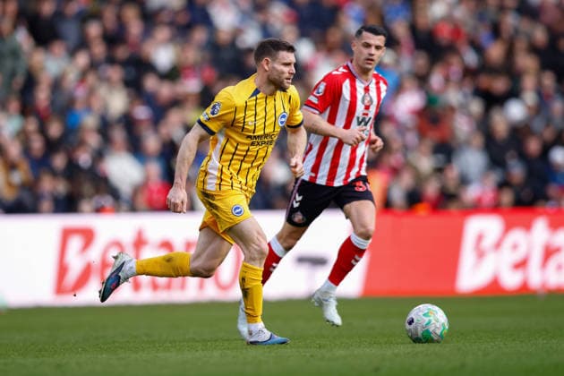 Sunderland v Brighton and Hove Albion, Premier League James Milner of Brighton & Hove Albion closed down by Granit Xhaka of Sunderland during the Premier League match between Sunderland and Brighton and Hove Albion at the Stadium Of Light, Sunderland, UK on 14 March 2026. Sunderland Stadium Of Light Tyne and Wear UK Editorial use only DataCo restrictions apply See www.football-dataco.com , Copyright: xCraigxCowanx PSI-23898-0081