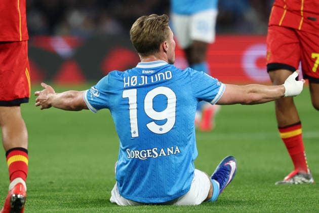 Rasmus Hojlund of SSC Napoli reacts during the Serie A 2025 2026 football match between SSC Napoli and US Lecce at Diego Armando Maradona stadium in Naples (Italy), March 14th, 2026. CesarexPurini