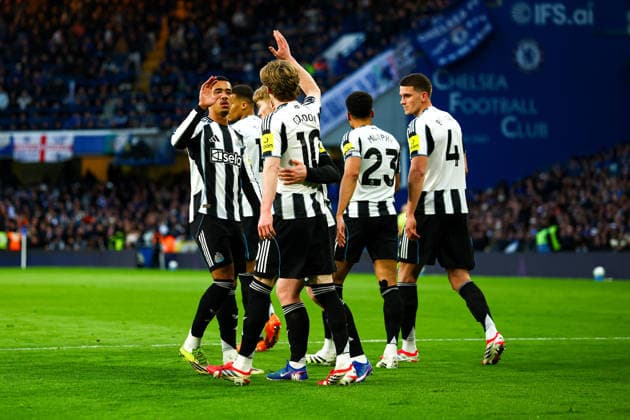 Chelsea v Newcastle United, Premier League Goal 0-1 Newcastle United forward Anthony Gordon (10) scores a goal and celebrates during the Premier League match between Chelsea and Newcastle United at Stamford Bridge, London, UK on 14 March 2026. Editorial use only DataCo restrictions apply See www.football-dataco.com , Copyright: xNigelxKeenex PSI-23886-0062