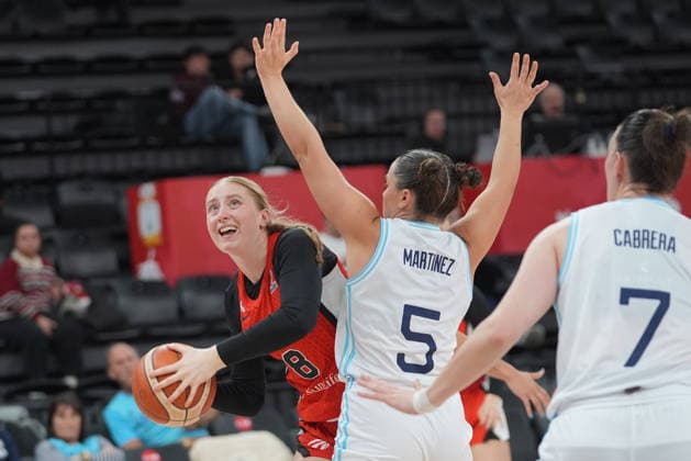 Argentina v Canada - FIBA Women World Cup Qualifiers ISTANBUL, TURKIYE - MARCH 14: Flor Martinez (5) of Argentina and Tara Wallack (8) of Canada battle for the ball during the FIBA Women’s World Cup Qualifiers Group C basketball match between Argentina and Canada at the Turkcell Basketball Development Center in Istanbul, Turkiye on March 14, 2026. Beyza Comert Anadolu Istanbul Turkey. Editorial use only. Please get in touch for any other usage.  Copyright: x2026xAnadoluxBeyzaxComertx