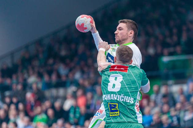 Zweikampf, v.l. Dominik Mappes (HSG Wetzlar, 07), Karolis Antanavicius (GWD Minden, 08) GER, GWD Minden vs. HSG Wetzlar, Handball, 1. Bundesliga, 25. Spieltag, Spielzeit 2025 2026, 14.03.2026 GER, GWD Minden vs. HSG Wetzlar, Handball, 1. Bundesliga, 25. Spieltag, Spielzeit 2025 2026, 14.03.2026 Minden Copyright: xEibner-Pressefoto JanxRollingerx EP_JSK