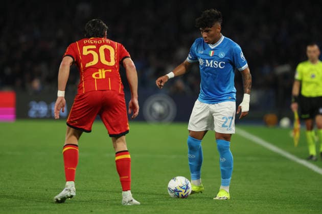 Napoli™s Alisson Santos during the Serie A soccer match between Napoli and Lecce at the Diego Armando Maradona Stadium in Naples, southern italy - Saturday , March 14 , 2026. - Soccer .  Copyright: xAlessandroxGarofalo LaPressex