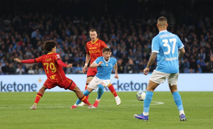 March 14, 2026, Napoli, Campania, ITALIA: Oumar Ngom of US Lecce During the 2025 26 Italian Serie A football match between SSC Napoli and Lecce on March 14, 2026, at the Diego Armando Maradona Stadium in Naples...Pictured: Serie A Football Match - 2025 26 Napoli Vs. Lecce  - ZUMAs236 20260314_aap_s236_018 Copyright: xFabioxSassox