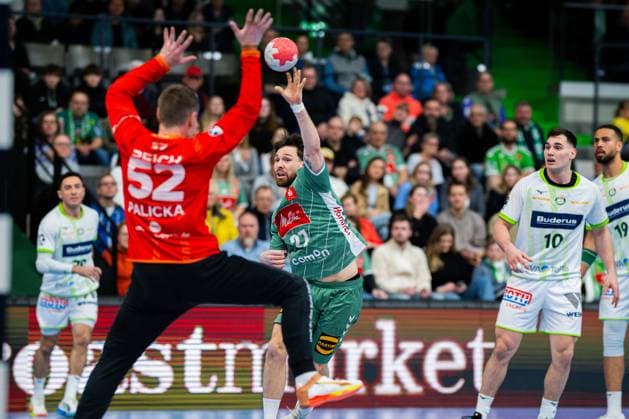 14.03.2026 - Handball, 2025 2026, 1. Bundesliga, 25. Spieltag, GWD Minden - HSG Wetzlar: (L-R) Andreas Palicka (Wetzlar), Max Staar (Minden)