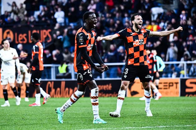 FOOTBALL : FC Lorient vs RC Lens - Ligue 1 - JournÃ e 26 - 14 03 2026 Abdoulaye Faye (FC Lorient) Montassar Talbi (FC Lorient) LorientFrance  Copyright: xBaptistexAutissierx