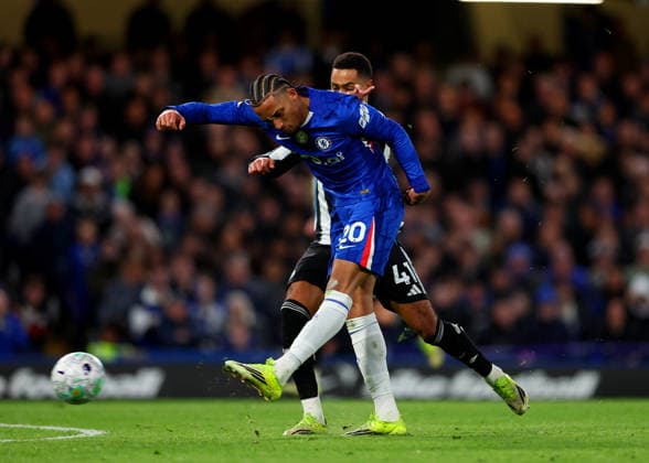 14th March 2026; Stamford Bridge, Chelsea, London, England: Premier League Football, Chelsea versus Newcastle United; Joao Pedro of Chelsea takes a shot on goal  JPxFletcher Content restricted for UK based newspaper