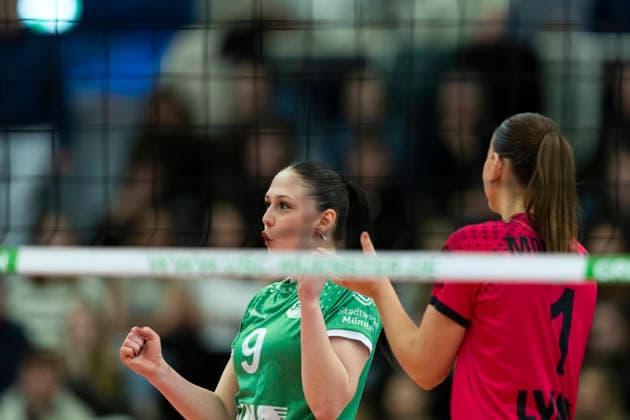1. Volleyball Bundesliga Frauen: USC Münster vs. Schwarz-Weiss Erfurt; Münster; 14.03.2026 Emilia Jordan ( 9; USC Münster) 1. Volleyball Bundesliga Frauen: USC Münster vs. Schwarz-Weiss Erfurt; Sporthalle Berg Fidel; 14.03.2026 Copyright: xBEAUTIFULxSPORTS Duehringx