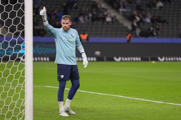 BERLIN, DEUTSCHLAND - MARCH 14: Torwart Goal Keeper Timo Horn (VfL Bochum, 1), gesture, gesticulates, during the match in the 2. German Bundesliga: Hertha BSC - VfL Bochum at Olympiastadion on matchday 26 on March 14, 2026 in Berlin, Deutschland. DFB regulations prohibit any use of photographs as image sequences and or quasi video. Berlin Deutschland Copyright: xO.Franke,xSportblen.dex