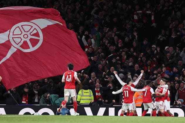 14th March 2026; Emirates Stadium, London, England; Premier League Football, Arsenal versus Everton; Viktor Gyokeres of Arsenal celebrates his goal in the 89th minute  KatiexChan Content restricted for UK based newspaper