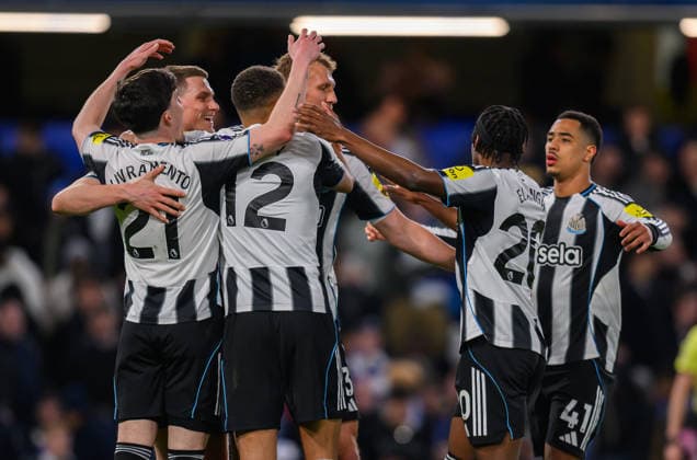 Chelsea v Newcastle United Premier League Newcastle United celebrate victory over Chelsea in the Premier League match at Stamford Bridge, London 14 03 2026 UK Newspapers OUT Copyright: xGraemexWilcocksonx FIL-23131-0065