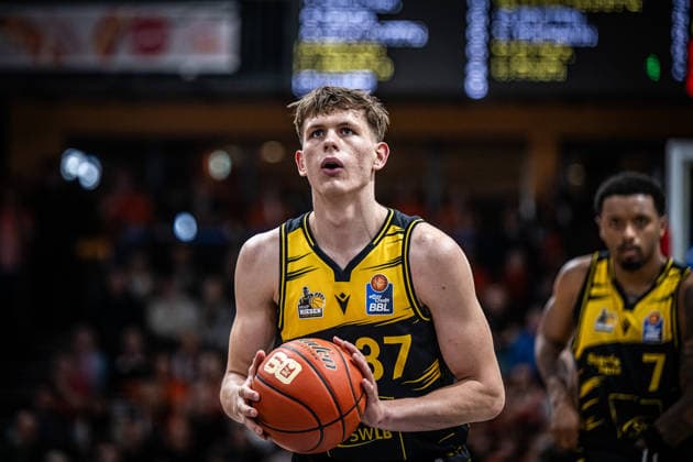 1. Basketball Bundesliga, easyCredit BBL, Saison 2025 2026, Herren, Hauptrunde, 24. Spieltag, 14.03.2026, RASTA Vechta - MHP Riesen Ludwigsburg Julis Baumer ( 37 - MHP Riesen Ludwigsburg) während der Partie Vechta RASTA Dome Niedersachsen Deutschland