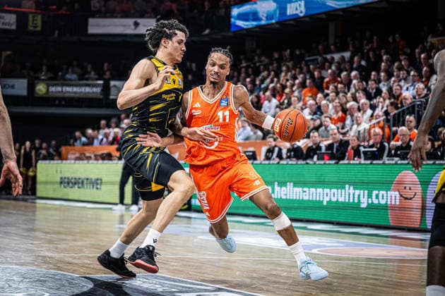 1. Basketball Bundesliga, easyCredit BBL, Saison 2025 2026, Herren, Hauptrunde, 24. Spieltag, 14.03.2026, RASTA Vechta - MHP Riesen Ludwigsburg Alonzo Verge ( 11 - RASTA Vechta) in Aktion Vechta RASTA Dome Niedersachsen Deutschland