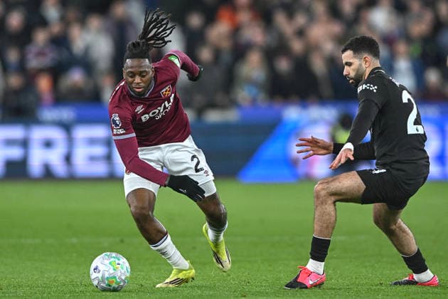 London Stadium Aaron Wan-Bissaka of West Ham United and Rayan Ait-Nouri of Manchester City in action during the Premier League match between West Ham United and Manchester City at the London Stadium on March 14, 2026 in London, England. (Photo by Vince Mignott SPP) (Vince Mignott SPP) Copyright: xVincexMignott SPPx spp-en-ViMi-SSP_EPL_WHU-v-MANCY-_VM202011