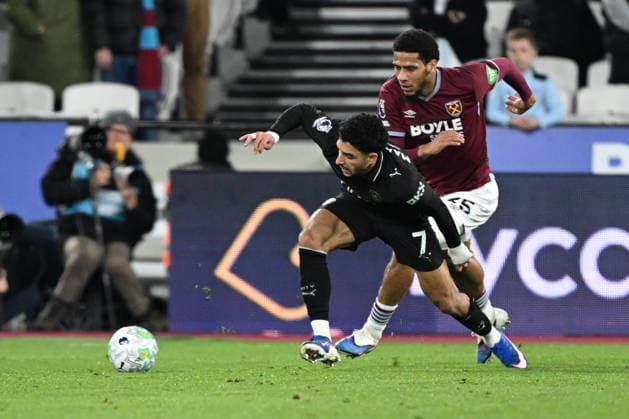 West Ham United v Manchester City, Premier League Manchester City forward Omar Marmoush (7) and West Ham United defender Jean-Clair Todibo (25) battles for possession during the Premier League match between West Ham United and Manchester City at the London Stadium, London, UK on 14 March 2026. London London Stadium UK Editorial use only DataCo restrictions apply See www.football-dataco.com , Copyright: xSimonxTraylenx PSI-23900-0036