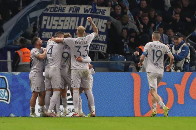 14.03.2026, xtgx, Fussball - 2.Bundesliga Hertha BSC Berlin - VfL Bochum emspor, v.l. Jubel nach dem 1:1 durch Leandro Morgalla (Bochum, 39) (DFL DFB REGULATIONS PROHIBIT ANY USE OF PHOTOGRAPHS as IMAGE SEQUENCES and or QUASI-VIDEO) Berlin