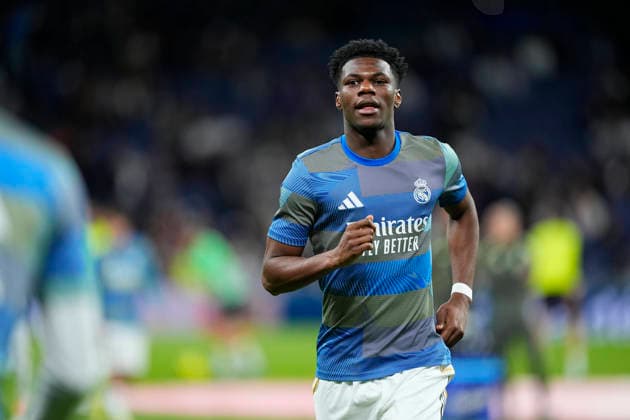 March 14, 2026, Madrid, Madrid, Spain: Aurelien Tchouameni of Real Madrid CF warms up during the Spanish League, LaLiga EA Sports, football match played between Real Madrid and Elche CF at Bernabeu stadium on March 14, 2026, in Madrid, Spain. Madrid Spain - ZUMAa181 20260314_zaa_a181_263 Copyright: xOscarxJ.xBarrosx