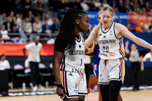 LYON-VILLEURBANNE, FRANCE - MARCH 14: Alexis Peterson (Germany, 1) during the FIBA Women™s World Cup Qualifying Tournament match between Germany (GER) vs. France (FRA) at Astroballe on matchday 3 of the FIBA Women™s World Cup Qualifying Tournament on March 14, 2026 in Lyon-Villeurbanne, France. France Copyright: xSteffiexWunderlx