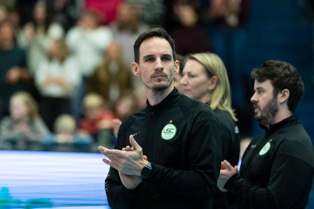 1. Volleyball Bundesliga Frauen: USC Münster vs. Schwarz-Weiss Erfurt; Münster; 14.03.2026 Matthias Pack (Trainer; USC Münster) 1. Volleyball Bundesliga Frauen: USC Münster vs. Schwarz-Weiss Erfurt; Sporthalle Berg Fidel; 14.03.2026 Copyright: xBEAUTIFULxSPORTS Duehringx