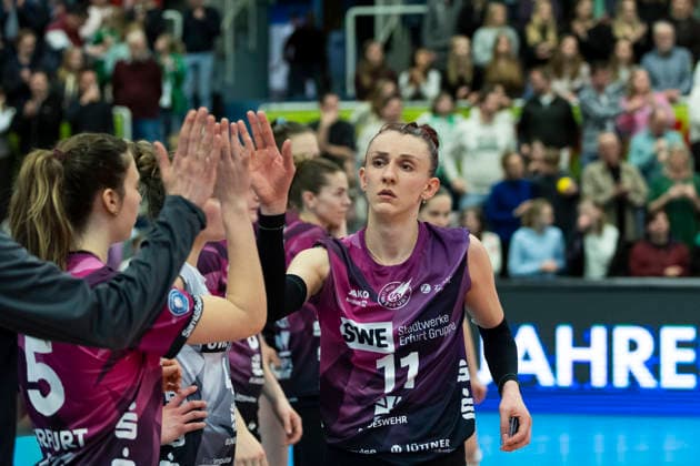 1. Volleyball Bundesliga Frauen: USC Münster vs. Schwarz-Weiss Erfurt; Münster; 14.03.2026 MVP-Silber Isabel KovaÄiÄ‡ ( 11; Schwarz-Weiss Erfurt) 1. Volleyball Bundesliga Frauen: USC Münster vs. Schwarz-Weiss Erfurt; Sporthalle Berg Fidel; 14.03.2026 Copyright: xBEAUTIFULxSPORTS Duehringx