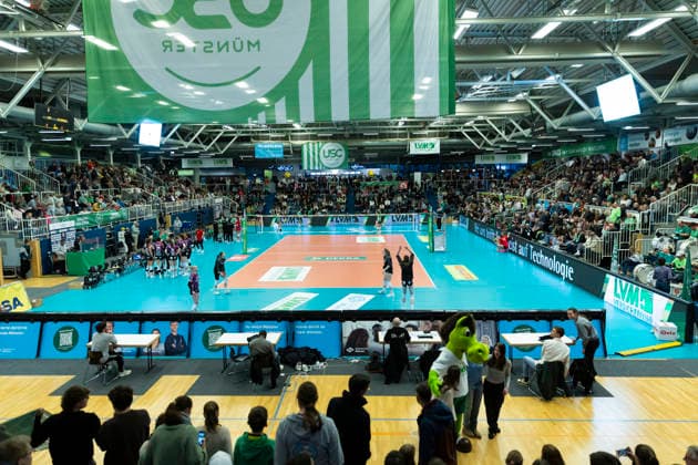 1. Volleyball Bundesliga Frauen: USC Münster vs. Schwarz-Weiss Erfurt; Münster; 14.03.2026 2214 Zuschauer in der Sporthalle Berg Fidel 1. Volleyball Bundesliga Frauen: USC Münster vs. Schwarz-Weiss Erfurt; Sporthalle Berg Fidel; 14.03.2026 Copyright: xBEAUTIFULxSPORTS Duehringx