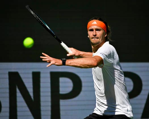 March 14, 2026 Alexander Zverev (GER) returns a shot against Jannik Sinner (ITA) during their semifinal match at the BNP Paribas Open held at the Indian Wells Tennis Garden in Indian Wells, California. Mandatory Photo Credit : CSM Indian Wells United States of America - ZUMAc04_ 20260314_zma_c04_050 Copyright: xCharlesxBausx