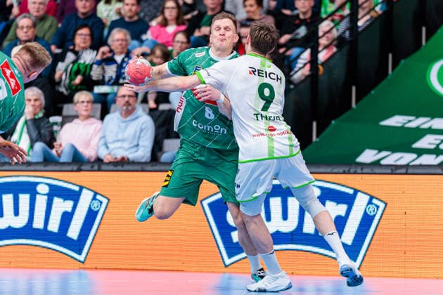 Zweikampf, v.l. Karolis Antanavicius (GWD Minden, 08), Niklas Theiss (HSG Wetzlar, 09) GER, GWD Minden vs. HSG Wetzlar, Handball, 1. Bundesliga, 25. Spieltag, Spielzeit 2025 2026, 14.03.2026 GER, GWD Minden vs. HSG Wetzlar, Handball, 1. Bundesliga, 25. Spieltag, Spielzeit 2025 2026, 14.03.2026 Minden Copyright: xEibner-Pressefoto JanxRollingerx EP_JSK