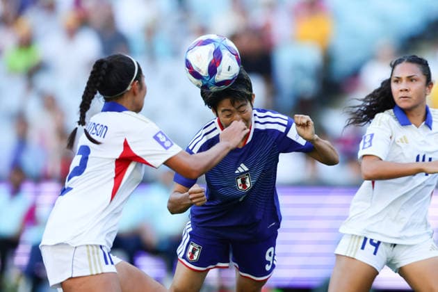 Rico Ueki of Japan heads the ball and scores a goal during the AFC Womens Asian Cup 2026 Quarter Final match between Japan Women and Philippines Women at Stadium Australia, Sydney, Australia on 15 March 2026. Copyright: xPeterxDovganx 44660039