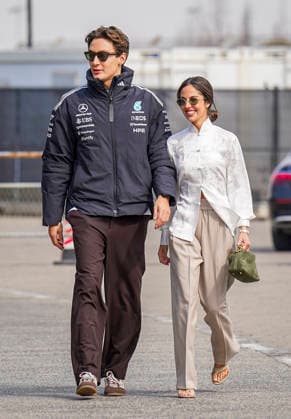 FORMULA ONE CHINESE GRAND PRIX 2026 George Russell 63 (GBR) Mercedes and Carmen Mundt (Girlfriend of George Russell) arriving for race day during the Formula 1 Heineken Chinese Grand Prix 2026, 2nd round of the 2026 Formula One World Championship, WM, Weltmeisterschaft from March 13 to 15, 2026 at the Shanghai International Circuit, Shanghai, China. Credit: Robbie Hoad Every Second Media Editorial use only. All images are copyright Every Second Media Limited. No images may be reproduced without prior permission. Copyright: xIMAGO EveryxSecondxMediax ESM-1853-0361 RobbiexHoadx xEveryxSecondxMediax