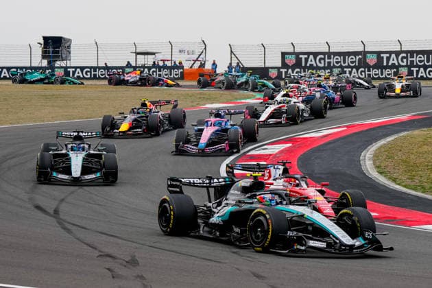 CHINA-MOTORSPORTS F1-SHANGHAI Mercedes™ Kimi Antonelli followed by Ferrari™s Charles Leclerc and Mercedes™ George Russell and other F1 Cars at Shanghai International Circuit during the race at the F1 Chinese Grand Prix, Shanghai, China, March 15, 2026. NEXPHER Peter Li SHANGHAI