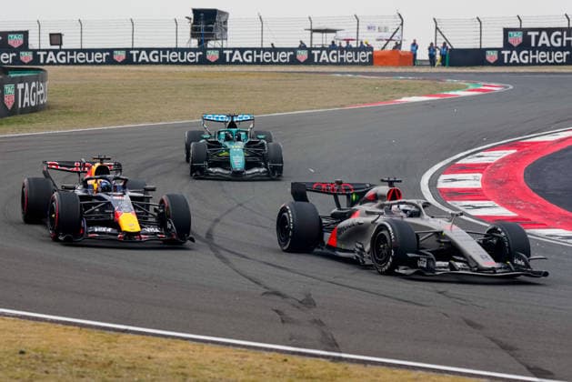 CHINA-MOTORSPORTS F1-SHANGHAI Audi™s Nico Hulkenberg followed by Red Bull Racing™s Max Verstappen and Aston MArtin™s Lance Stroll at Shanghai International Circuit during the race at the F1 Chinese Grand Prix, Shanghai, China, March 15, 2026. NEXPHER Peter Li SHANGHAI