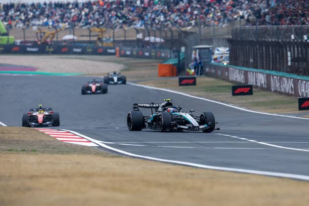 CHINA-MOTORSPORTS F1-SHANGHAI Mercedes™ Kimi Antonelli followed by Ferrari™s Lewis Hamilton and Ferrari™s Charles Leclerc and Mercedes™ George Russell at Shanghai International Circuit during the race at the F1 Chinese Grand Prix, Shanghai, China, March 15, 2026. NEXPHER Peter Li SHANGHAI