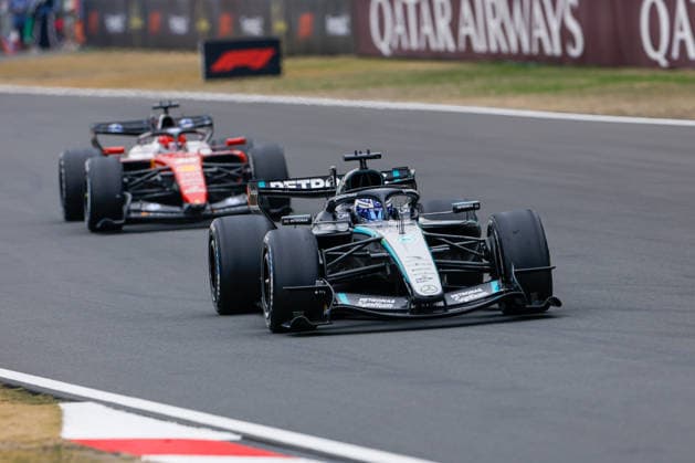 CHINA-MOTORSPORTS F1-SHANGHAI Mercedes™ George Russell followed by Ferrari™s Lewis Hamilton in action at Shanghai International Circuit during the race at the F1 Chinese Grand Prix, Shanghai, China, March 15, 2026. NEXPHER Peter Li SHANGHAI