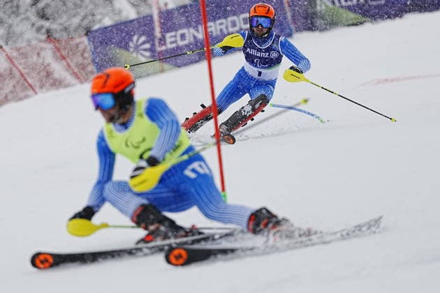 CORTINA, ITALIEN 20260315 Italiens Giacomo Bertagnolli under herrarnas staende slalom för synskadade under i Paralympics i Tofane Alpine Skiiing Center, Cortina. *** Bilden ingar i SPORTPAKET. För övriga BETALBILD *** CORTINA ITALIEN x9200x *** CORTINA, ITALY 20260315 Italys Giacomo Bertagnolli during the mens standing slalom for the visually impaired at the Paralympics in Tofane Alpine Skiing Center, Cortina Picture in SPORT PACKAGE For others PAY PICTURE CORTINA ITALY x9200x  Copyright: xBjörnxLarssonxRosvall TTx PARALYMPICS 2026 SLALOM