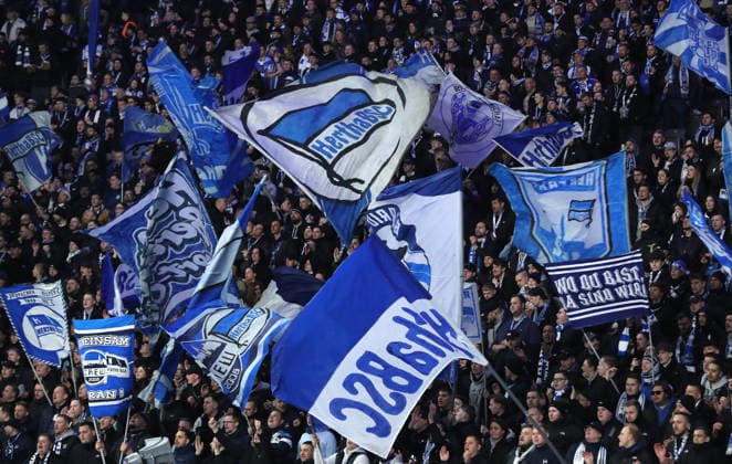 Herthafans in der Ostkurve Fahnen Fußball Fussball DFL 2. Bundesliga Herren 26. Spieltag Saison 2025 2026 14.03.2026 Hertha BSC Berlin vs. VfL Bochum DFL regulations prohibit any use of photographs as image sequences and or quasi-video *** Hertha fans in the Ostkurve flags Sport Soccer Football DFL 2 Bundesliga Men 26 Matchday Season 2025 2026 14 03 2026 Hertha BSC Berlin vs VfL Bochum DFL regulations prohibit any use of photographs as image sequences and or quasi video