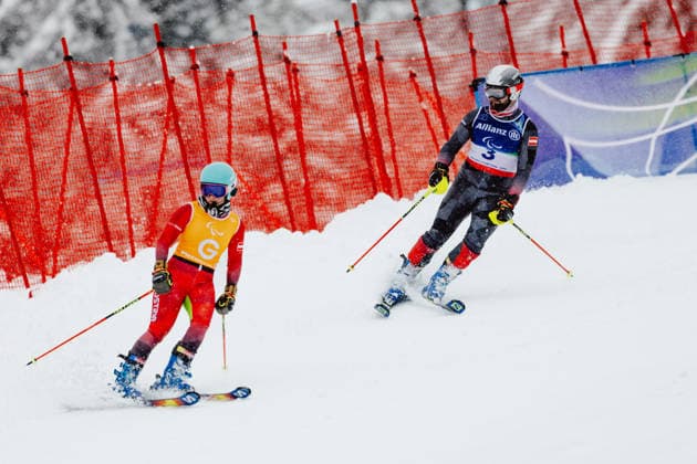 PARALYMPICS - Winter Paralympics Milano Cortina 2026 CORTINA D AMPEZZO,ITALY,15.MAR.26 - PARALYMPICS, ALPINE SKIING - Paralympic Winter games, Winterspiele,Spiele, Summer games Milano Cortina 2026, slalom, men. Image shows guide Lilly Sammer and Michael Scharnagl (AUT).  GEPAxpictures xMatthiasxTrinkl