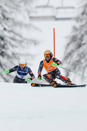 PARALYMPICS - Winter Paralympics Milano Cortina 2026 CORTINA D AMPEZZO,ITALY,15.MAR.26 - PARALYMPICS, ALPINE SKIING - Paralympic Winter games, Winterspiele,Spiele, Summer games Milano Cortina 2026, slalom, men. Image shows guide Nico Haberl and Johannes Aigner (AUT).  GEPAxpictures xMatthiasxTrinkl