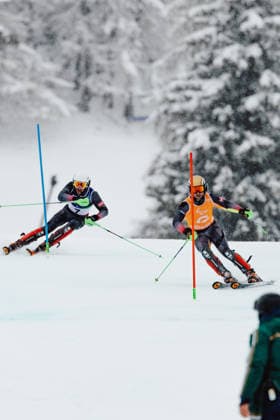 PARALYMPICS - Winter Paralympics Milano Cortina 2026 CORTINA D AMPEZZO,ITALY,15.MAR.26 - PARALYMPICS, ALPINE SKIING - Paralympic Winter games, Winterspiele,Spiele, Summer games Milano Cortina 2026, slalom, men. Image shows guide Nico Haberl and Johannes Aigner (AUT).  GEPAxpictures xMatthiasxTrinkl
