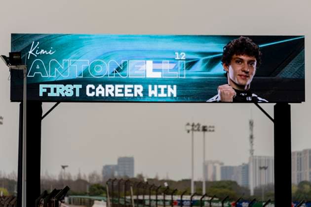 SHANGHAI - Formula 1 driver Kimi Antonelli of Mercedes AMG-Petronas Formula One Team wins a race for the first time during the Formula 1 China Shanghai race at the Shanghai International Circuit on March 15, 2025 in Shanghai, China. (Photo by DeFodi Images) -