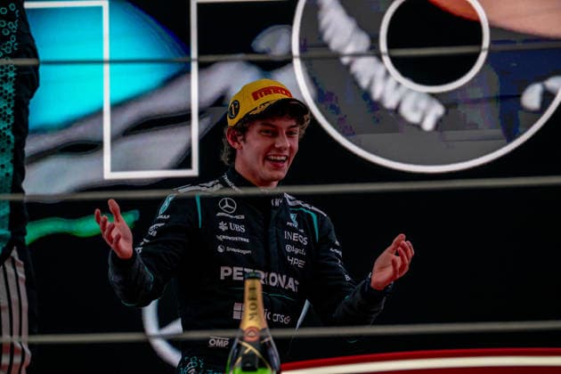 SHANGHAI, CHINA: Andrea Kimi Antonelli, racing for the Mercedes team during the 2026 Formula 1 Chinese Grand Prix at the Shanghai International Circuit in Shanghai, China