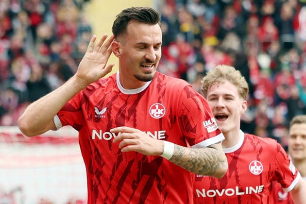 15.03.2026, xrekx, Fussball 2.Bundesliga, 1.FC Kaiserslautern - Karlsruher SC v.l. Torjubel nach dem Tor zum celebrating the goal celebrate 2:0 durch Mergim Berisha (1.FC Kaiserslautern) (DFL DFB REGULATIONS PROHIBIT ANY USE OF PHOTOGRAPHS as IMAGE SEQUENCES and or QUASI-VIDEO) Kaiserslautern